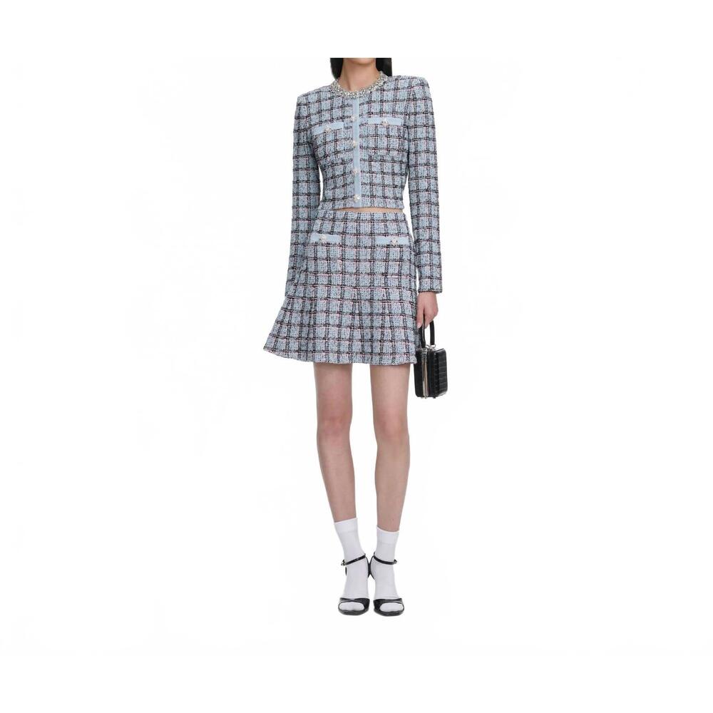 NEW SELF-PORTRAIT check knit cardigan in blue